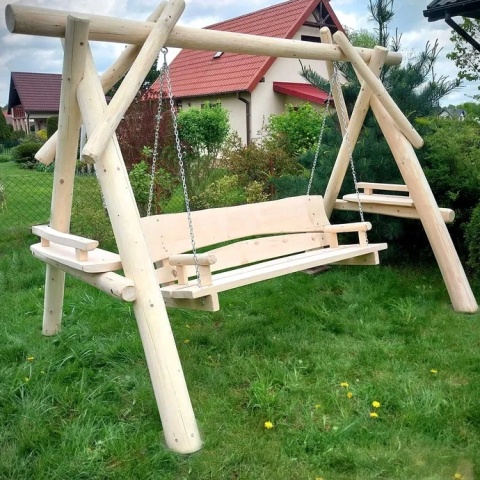 Huśtawka ogrodowa góralska z bali – 3-osobowa, drewno impregnowane, nośność 300 kg – solidna konstrukcja