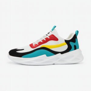 Color Panel Sneakers Unisex – Low-Top – White / Red / Yellow / Turquoise – Sport Street Style