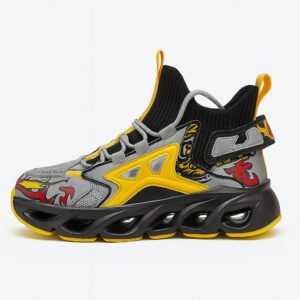 Futuristic Blade Sneakers Unisex – High-Top – Yellow / Black / Dragon Print – Tech Sole